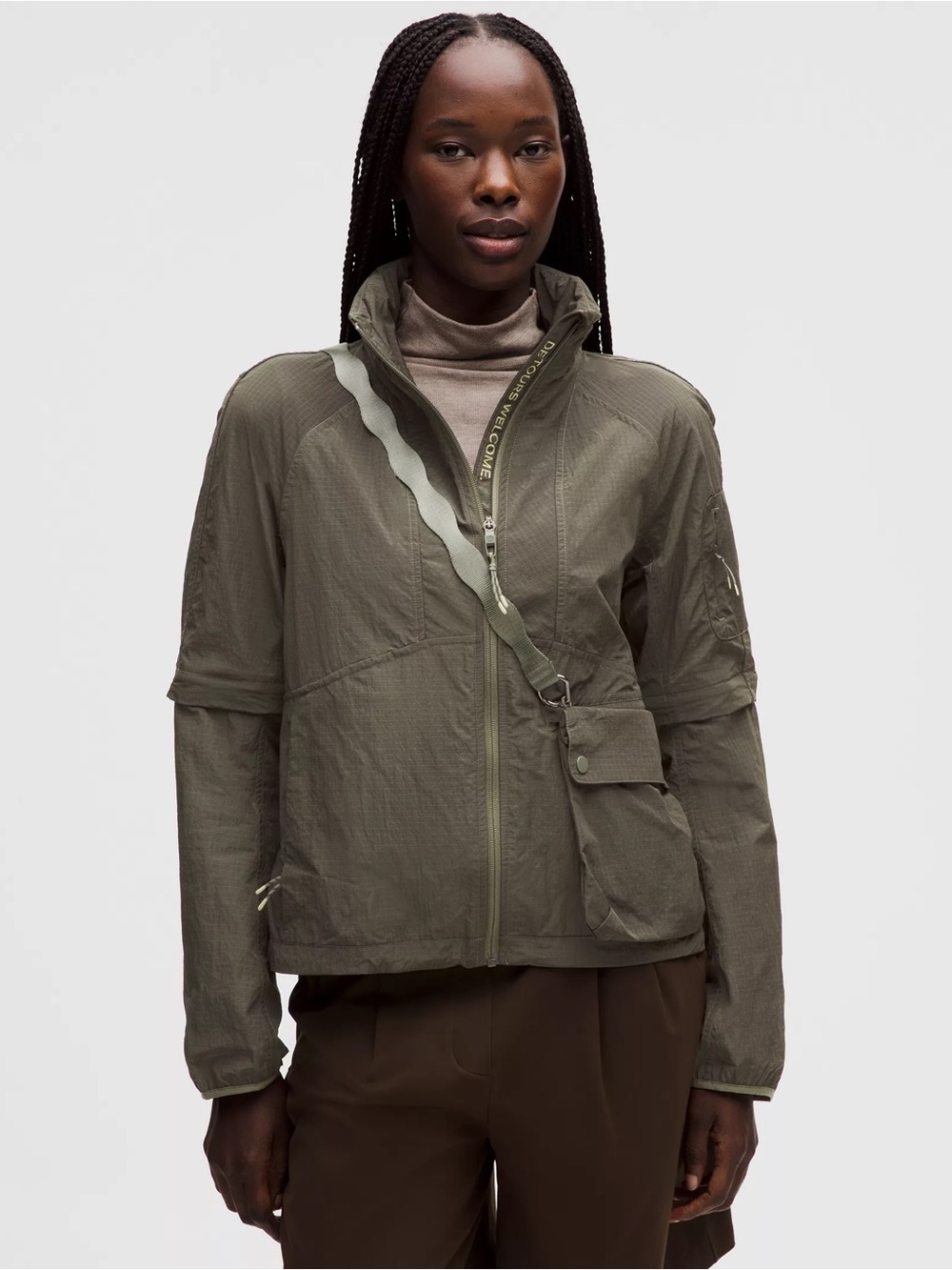 Lululemon Convertible Ripstop Hiking Jacket, Army Green, Size 4
